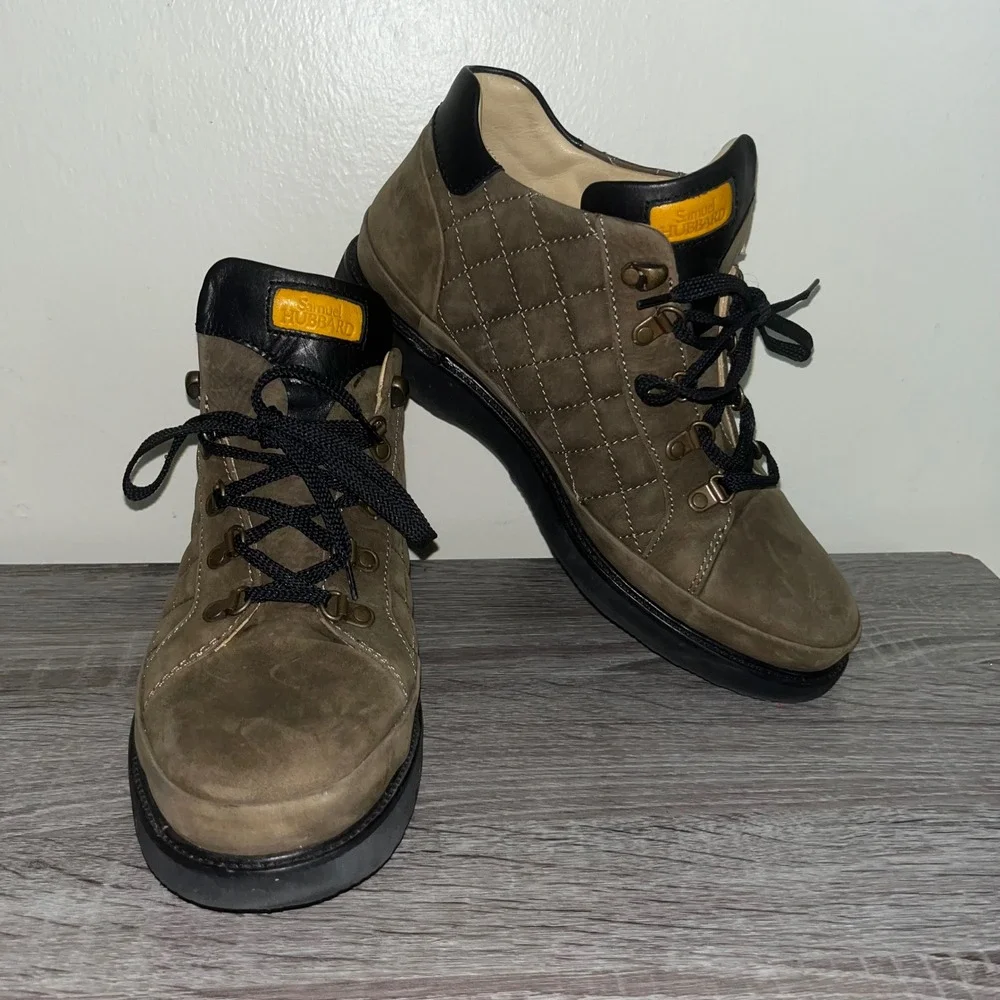 Samuel Hubbard Mens Lace Up Quilted Leather‎ Ankle Boots Brown Size 10.5 M
